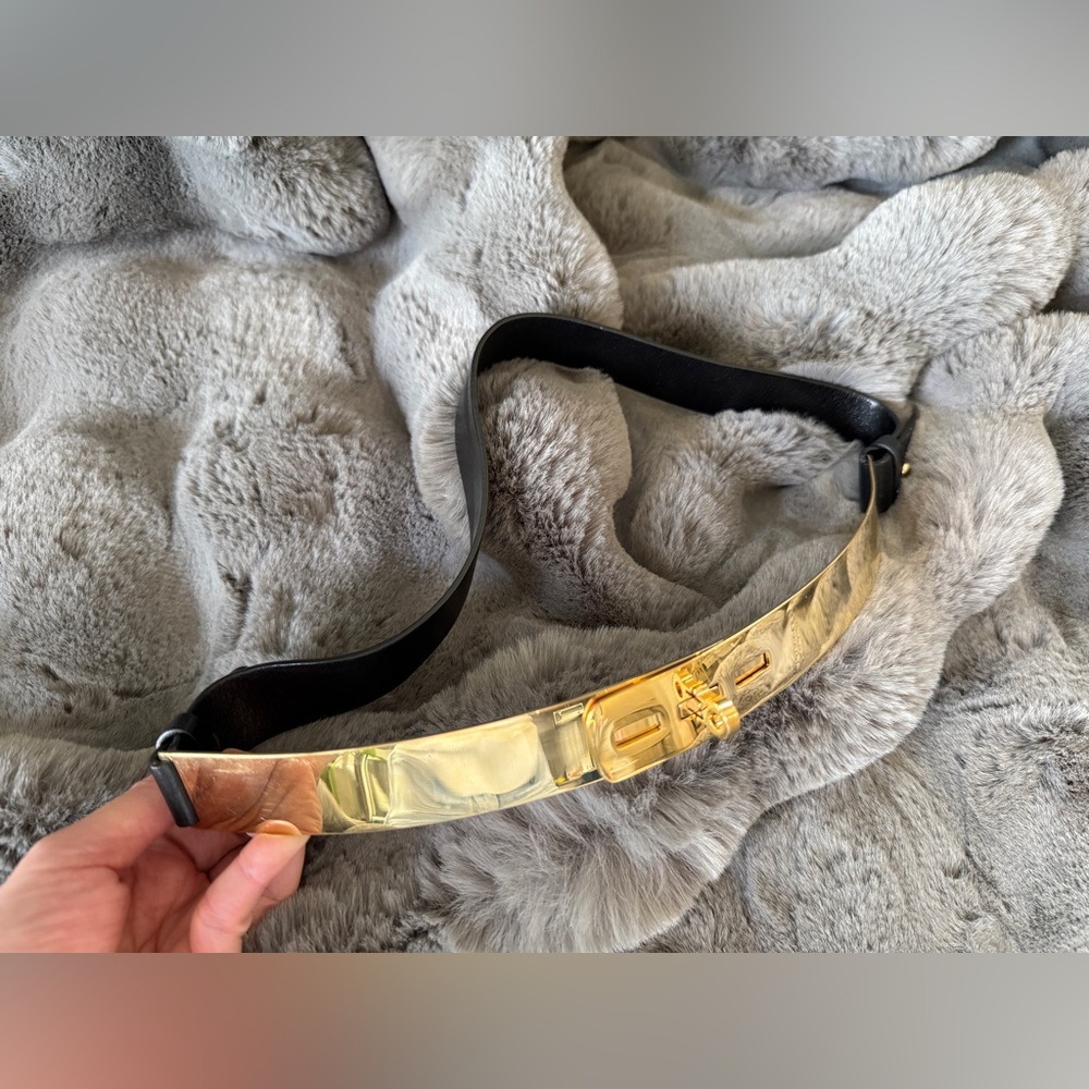 BURBERRY PRORSUM Gold Black Leather belt size 65/70